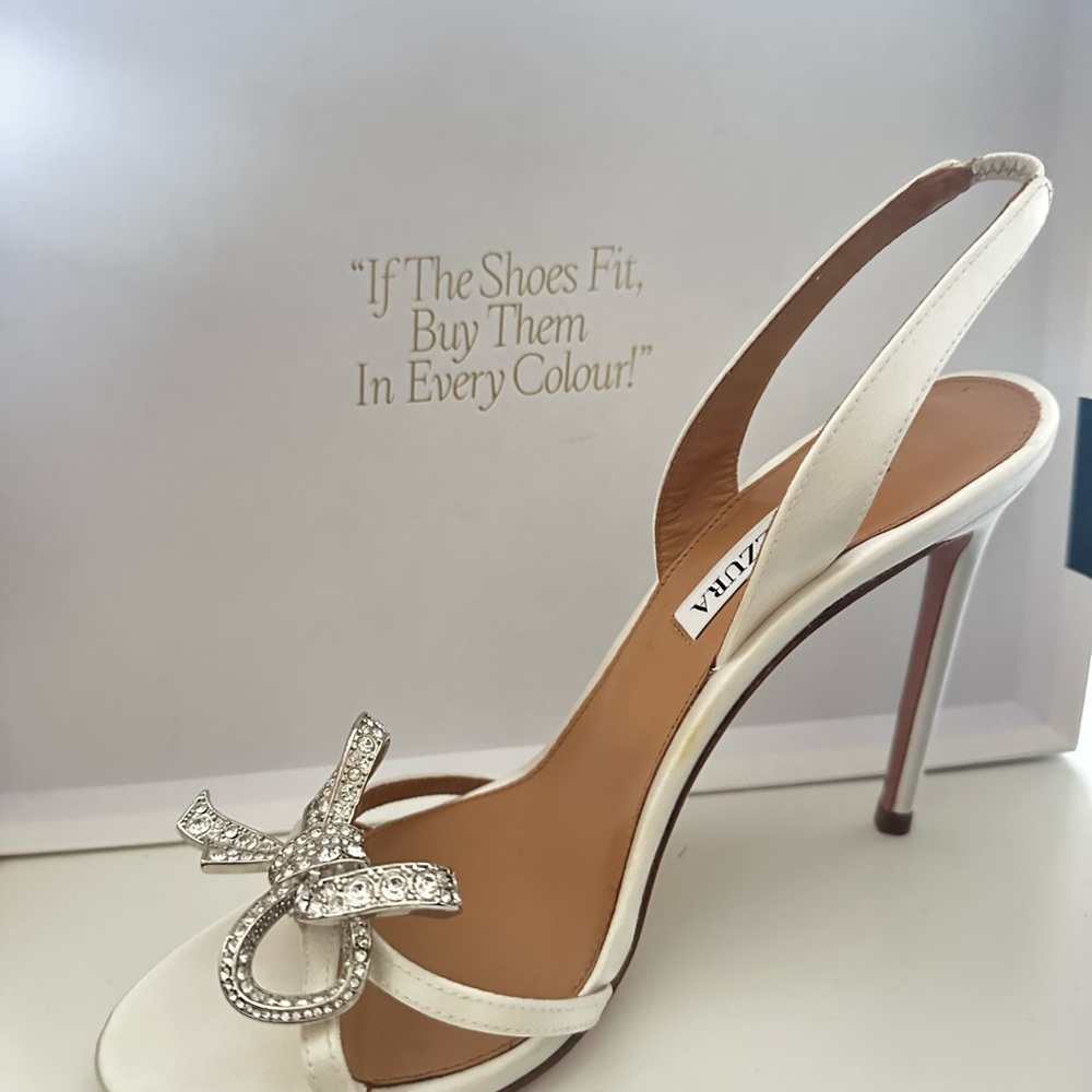 Aquazzura - White Satin Babe Sandal 105 - Picture 2 of 6